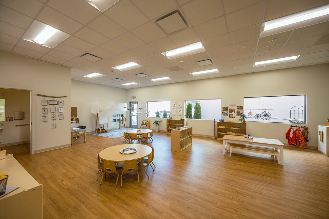 A finished classroom inside the Ivybrook Academy tenant improvement by Modern Northwest